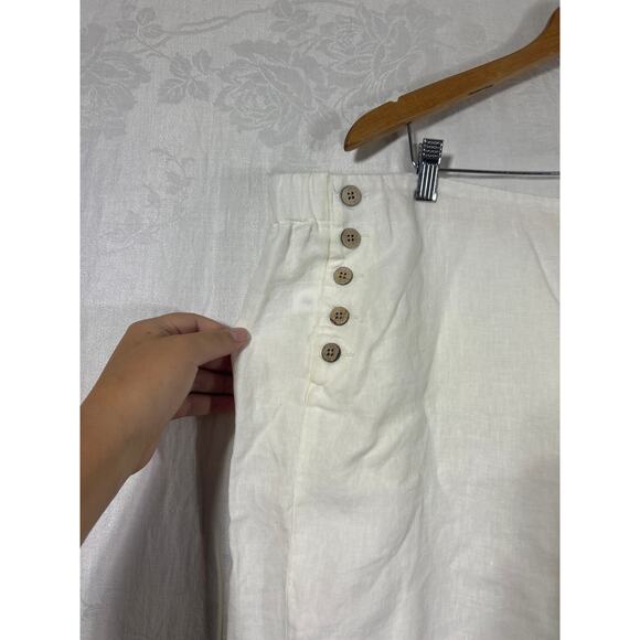 J Jill Love Linen White Pants 4X NEW Pull On Wide Leg Cropped Button Detail - Picture 2 of 11